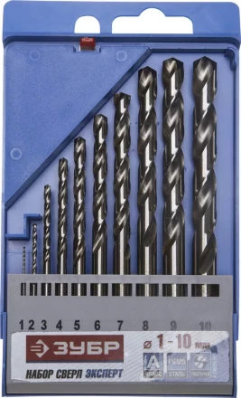 Набор ЗУБР &quot;ЭКСПЕРТ&quot;: Свёрла  по металлу, цилиндрический хвостовик, быстрорежущая сталь Р6М5, 1-10мм, 10шт 4-29625-H10 купить в Перми