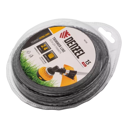 Леска для триммера двухкомпонентная зубчатый квадрат, 2,4мм х 15м, блистер EXTRA CORD, Denzel 96258 купить в Перми