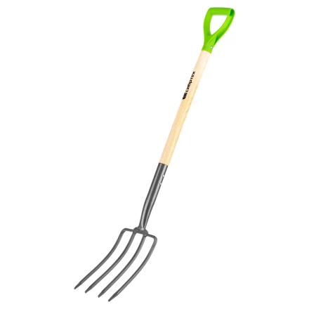 Вилы 4-рогие Сибртех 61380, огородные, кованые, 195х295х1165 мм, деревянный лакированный черенок купить в Перми