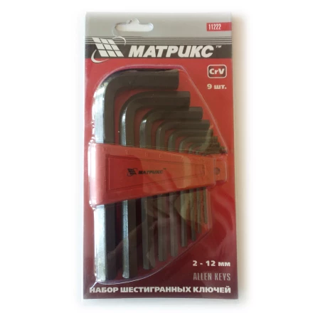 Набор ключей шестигранных имбусовых HEX, 2,0–12 мм, CrV, 9 шт., оксидированные  MATRIX 11222 купить в Перми