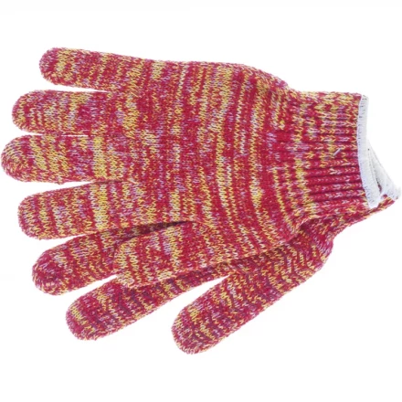 Перчатки трикотажные усиленные гелевое ПВХ-покрытие 7 класс красно-желтый меланж Сибртех 68181 купить в Перми