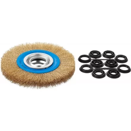 ЗУБР &quot;ПРОФЕССИОНАЛ&quot;. Щетка дисковая для точильно-шлифовального станка, витая стальная латунирован проволока 0,3мм, 150х32мм 35186-150_z01 купить в Перми