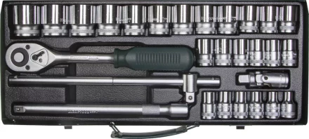 Набор торцовых головок KRAFTOOL &quot;INDUSTRIE QUALITAT&quot; (1/2&quot;) универсальный, Cr-V, металлический кейс, 28 предметов 27892-H28_z01 купить в Перми