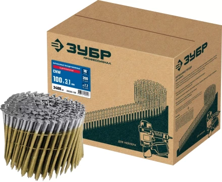 ЗУБР CNW 100 х 3.1 мм, барабанные гвозди рифленые оцинкованные, 2400 шт (305383-100) купить в Перми