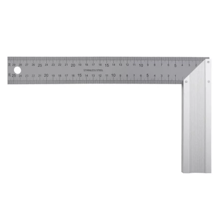 Угольник стальной 300 мм, нержавеющая сталь, градуировка, алюминиевое основание Denzel 32397 купить в Перми