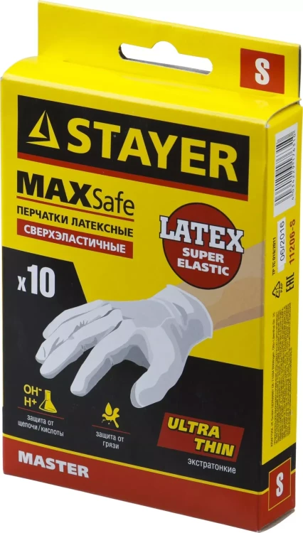 Перчатки STAYER "MASTER" латексные экстратонкие, S, 10шт 11206-S купить в Перми
