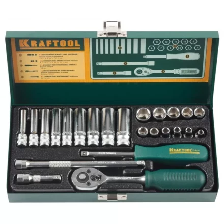 Набор торцовых головок KRAFTOOL &quot;INDUSTRIE QUALITAT&quot; (1/4&quot;) универсальный, Cr-V, металлический кейс, 24 предмета 27890-H24_z01 купить в Перми