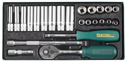 Набор торцовых головок KRAFTOOL &quot;INDUSTRIE QUALITAT&quot; (1/4&quot;) универсальный, Cr-V, металлический кейс, 24 предмета 27890-H24_z01 купить в Перми