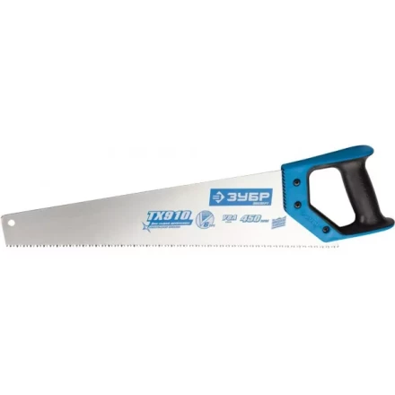 Ножовка по дереву (пила) ЗУБР ЛЕВША-6 450 мм, 6TPI, прямой зуб, быстрый рез поперек волокон, для крупных и средних заготовок, закалка, 2K рукоятка 15230-45 купить в Перми
