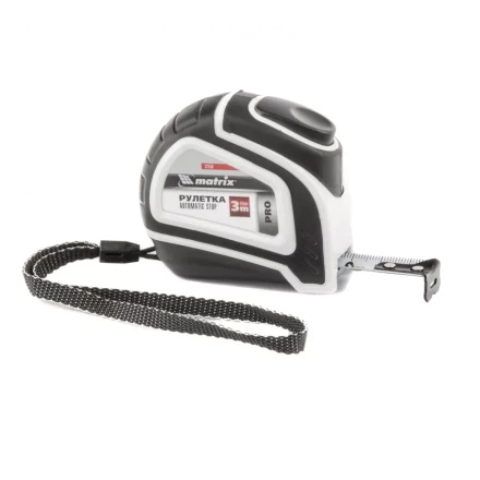 Рулетка Autostop 3 м х 16 мм двухкомпонентный корпус автоматическая фиксация MATRIX 32550 купить в Перми