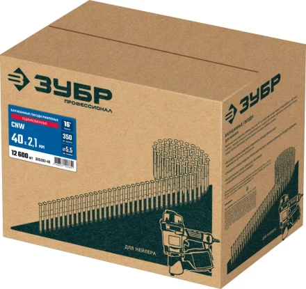 ЗУБР CNW 40 х 2.1 мм, барабанные гвозди рифленые оцинкованные, 12600 шт (305383-40) купить в Перми