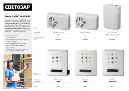 Звонок СВЕТОЗАР &quot;ДИН-ДОН Маэстро&quot; электрический 16 мелодий, с регулировкой звука, ~220В SV-58053 купить в Перми