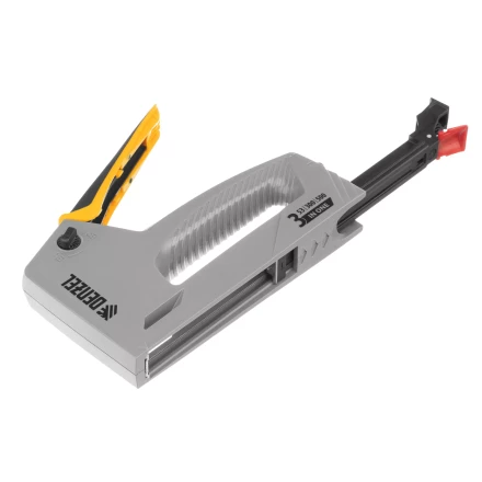 Степлер мебельный Denzel 40213, пластиковый корпус, тип 53, 6-14 мм, тип 300, 15 мм, тип 500, 15 мм купить в Перми