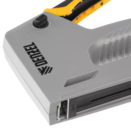 Степлер мебельный Denzel 40213, пластиковый корпус, тип 53, 6-14 мм, тип 300, 15 мм, тип 500, 15 мм купить в Перми