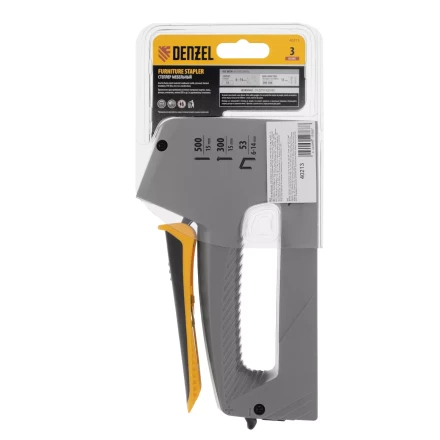 Степлер мебельный Denzel 40213, пластиковый корпус, тип 53, 6-14 мм, тип 300, 15 мм, тип 500, 15 мм купить в Перми