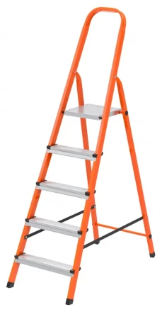 Стремянка, 5 ступеней, стальной профиль, ступени сталь, оранжевая, Россия, Сибртех 97965 купить в Перми