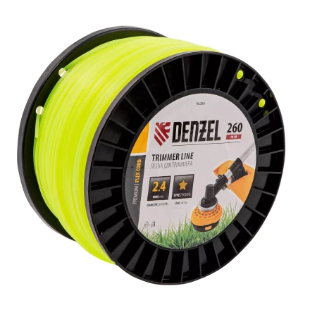 Леска для триммера звезда Denzel, 2,4мм х 260м, на DIN катушке FLEX CORD, 96286 купить в Перми