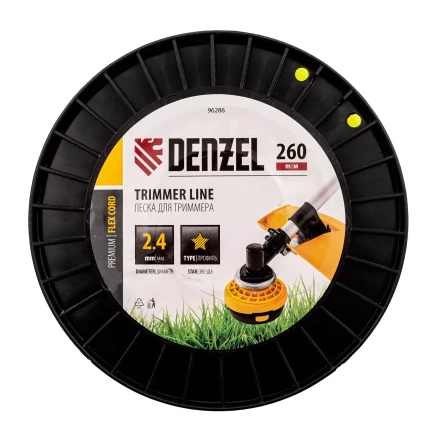 Леска для триммера звезда Denzel, 2,4мм х 260м, на DIN катушке FLEX CORD, 96286 купить в Перми