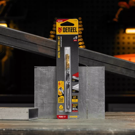 Сверло спиральное по металлу Denzel 9 x 125мм, Р6М5, Golden Tip, многогранная заточка, 718284 купить в Перми