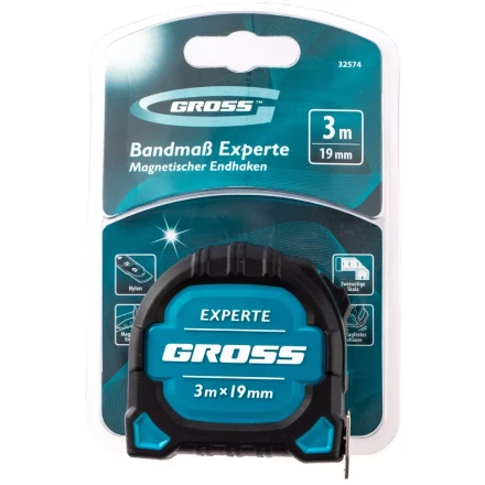 Рулетка Experte, 3 м x 19 мм, двухкомпонентный корпус, магнит, двухсторонняя разметка, нейлон Gross 32574 купить в Перми