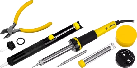 Набор STAYER &quot;PROFI&quot; для паяльных работ, паяльник 55300 + подставка + припой + жало сменное + шприц + насадка на жало + канифоль + кусачки, 60 Вт 55314-60-H8 купить в Перми
