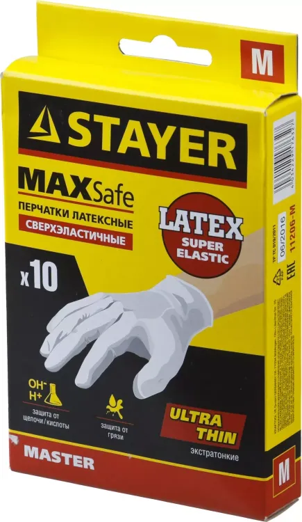 Перчатки STAYER "MASTER" латексные экстратонкие, M, 10шт 11206-M купить в Перми