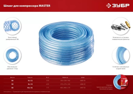 ЗУБР 50 м, 8 х 14 мм, воздушный шланг (6486-50) купить в Перми
