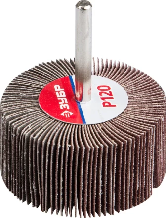 Круг шлифовальный ЗУБР &quot;МАСТЕР&quot; веерный лепестковый, на шпильке, тип КЛО, зерно-электрокорунд нормальный, P120, 30х60мм 36602-120 купить в Перми