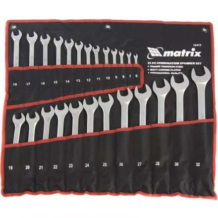 Набор ключей комбинированных 6 - 32 мм 25штук CrV матовый хром MATRIX 15413 купить в Перми