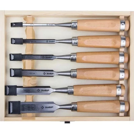Набор ЗУБР Стамески-долото &quot;ЭКСПЕРТ&quot; с деревянной ручкой, хромованадиевых, 6; 10; 12; 16; 20; 25мм, 6шт 18096-H6 купить в Перми