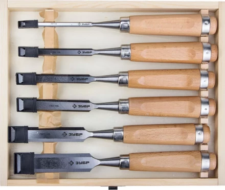 Набор ЗУБР Стамески-долото &quot;ЭКСПЕРТ&quot; с деревянной ручкой, хромованадиевых, 6; 10; 12; 16; 20; 25мм, 6шт 18096-H6 купить в Перми