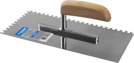 Гладилка нержавеющая ЗУБР &quot;ПРОФЕССИОНАЛ&quot; с деревянной ручкой, зубчатая, 6х6мм, 130х280мм 0806-06_z01 купить в Перми