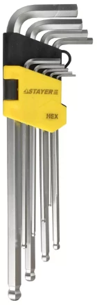 Набор STAYER Ключи &quot;MASTER&quot; имбусовые длинные с шариком, Cr-V, сатинир. покрытие, пластик. держатель, HEX 1,5-10мм, 9 пр 2741-H9-2 купить в Перми