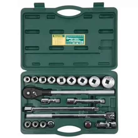 Набор торцовых головок KRAFTOOL &quot;INDUSTRIE QUALITAT&quot; (3/4&quot;), Cr-V, пластиковый кейс, 20 предметов 27895-H20_z01 купить в Перми
