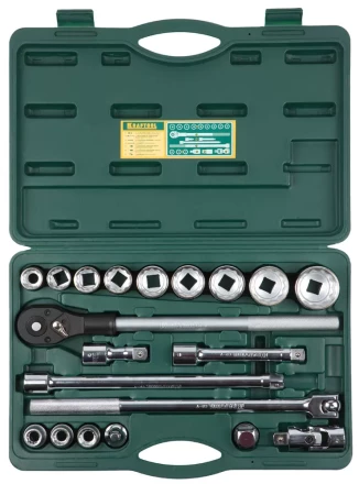 Набор торцовых головок KRAFTOOL &quot;INDUSTRIE QUALITAT&quot; (3/4&quot;), Cr-V, пластиковый кейс, 20 предметов 27895-H20_z01 купить в Перми