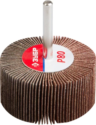 Круг шлифовальный ЗУБР &quot;МАСТЕР&quot; веерный лепестковый, на шпильке, тип КЛО, зерно-электрокорунд нормальный, P80, 30х60мм 36602-080 купить в Перми