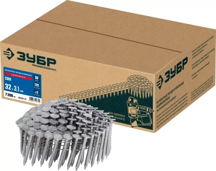 ЗУБР CRN 32 х 3.1 мм, барабанные гвозди кровельные оцинкованные, 7200 шт (305385-32) купить в Перми