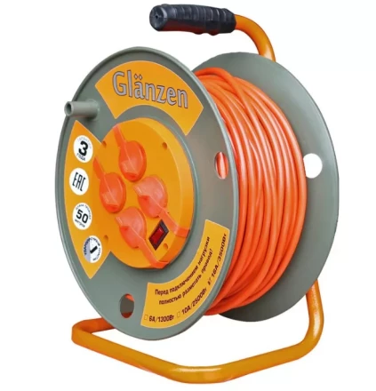 Удлинитель силовой на катушке GLANZEN 4 гн. ПВС 3х1,5 IP44 ЕВ-50-007 купить в Перми