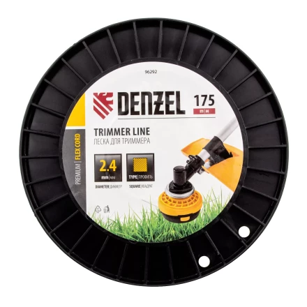 Леска для триммера квадрат Denzel, 2,4мм х 175м, на DIN катушке FLEX CORD, 96292 купить в Перми