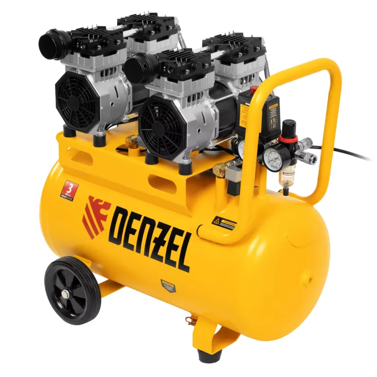 Компрессор безмасляный, малошумный Denzel DLS 1500/50, 1500 ВТ, 2x750, 50 л, 260 л/мин купить в Перми