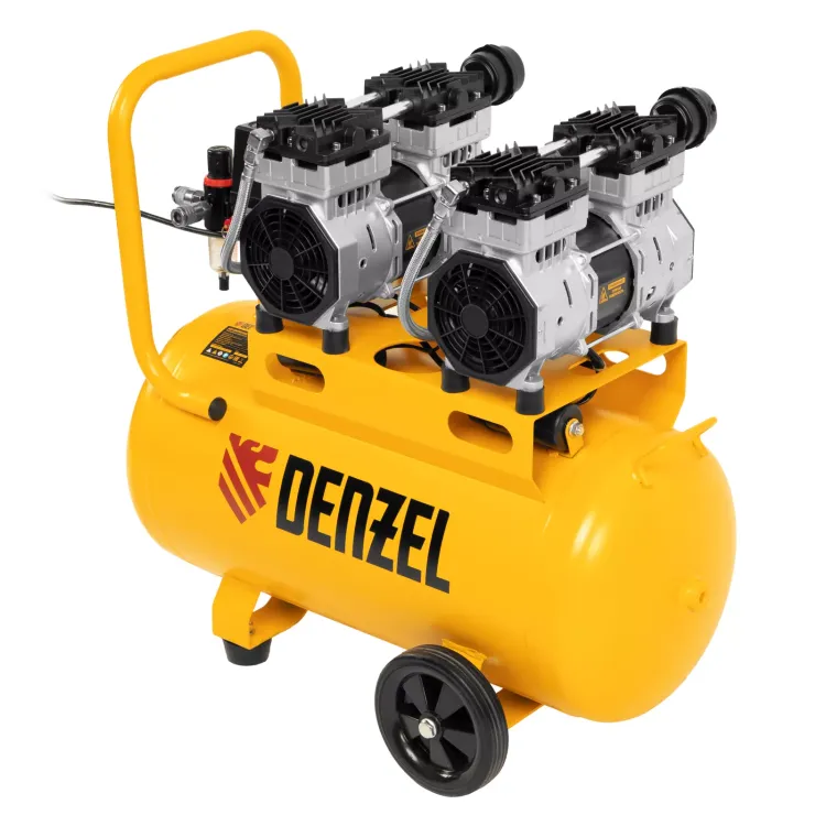 Компрессор безмасляный, малошумный Denzel DLS 1500/50, 1500 ВТ, 2x750, 50 л, 260 л/мин купить в Перми