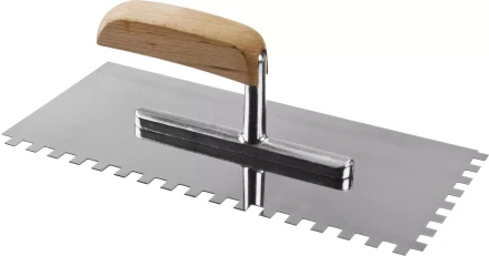 Гладилка нержавеющая ЗУБР &quot;ПРОФЕССИОНАЛ&quot; с деревянной ручкой, зубчатая, 8х8мм, 130х280мм 0806-08_z01 купить в Перми