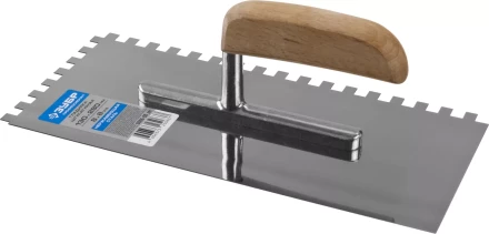 Гладилка нержавеющая ЗУБР &quot;ПРОФЕССИОНАЛ&quot; с деревянной ручкой, зубчатая, 8х8мм, 130х280мм 0806-08_z01 купить в Перми