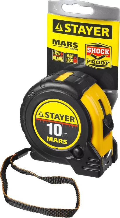Рулетка STAYER "PROFI" "MARS", обрезиненный корпус, утолщенное полотно, 10мх25мм 34131-10_z01 купить в Перми