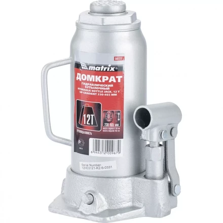 Домкрат гидравлический бутылочный 12 т h подъема 230–465 мм MATRIX MASTER 50727 купить в Перми