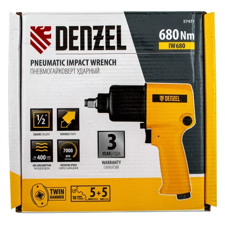 Ударный пневмогайковерт IW680, 1/2&quot;, 7000 об/мин, 680 Нм Denzel 57471 купить в Перми