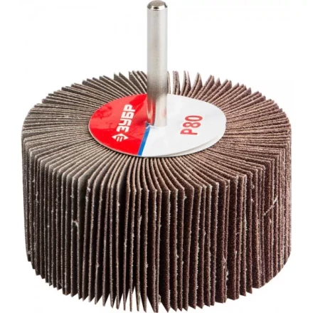 Круг шлифовальный ЗУБР &quot;МАСТЕР&quot; веерный лепестковый, на шпильке, тип КЛО, зерно-электрокорунд нормальный, P80, 40х80мм 36604-080 купить в Перми