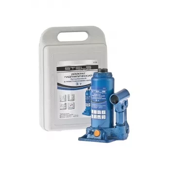 Домкрат гидравлический бутылочный 3 т h подъема 178–343 мм в пластиковом кейсе STELS 51125 купить в Перми