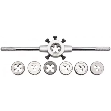 Набор ЗУБР &quot;МАСТЕР&quot; с металлорежущим инструментом, плашки М3-М12, плашкодержатель, - на карточке, 8 предметов 28128-H8 купить в Перми