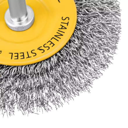 Щетка для дрели, 75 мм, Плоская, со шпилькой, нержавеющая витая проволока Denzel 744603 купить в Перми
